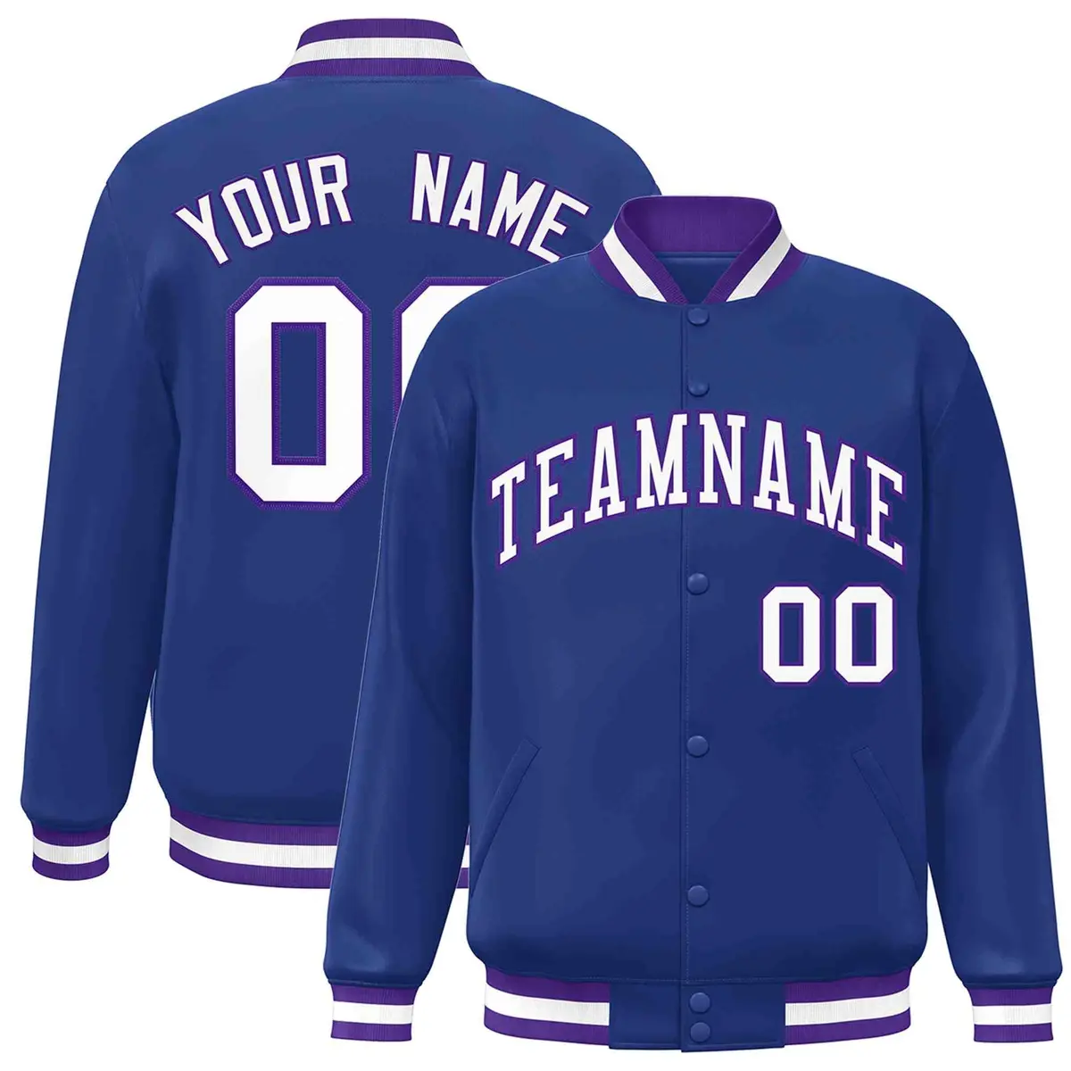 Royal White-Purple Varsity Full-Snap Letterman Jacket