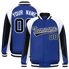 Royal White Raglan Color Block Varsity Letterman Jacket 1