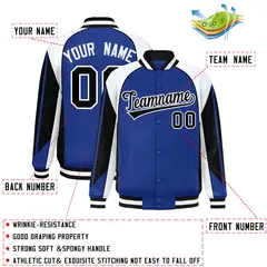 Royal White Raglan Color Block Varsity Letterman Jacket 2
