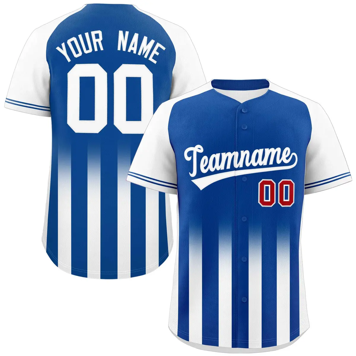 Royal White Raglan Gradient Thick Stripe Baseball Jersey