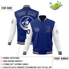Royal White Raglan Sleeves Full-Snap Varsity Letterman Baseball Jacket 4