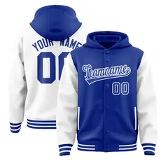 Royal White Raglan Sleeves Full-Snap Varsity Two Tone Letterman Jacket Hoodie 1