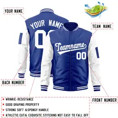 Royal White Raglan Sleeves Full-Zip Varsity Letterman Jacket 2