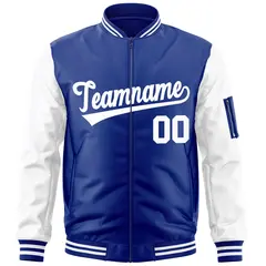 Royal White Raglan Sleeves Full-Zip Varsity Letterman Jacket 3