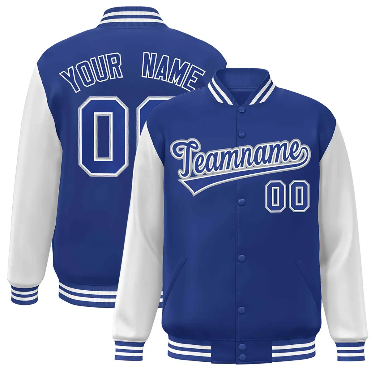 Royal White Raglan Varsity Full-Snap Letterman Jacket