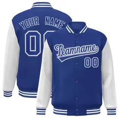 Royal White Raglan Varsity Full-Snap Letterman Jacket