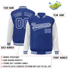 Royal White Raglan Varsity Full-Snap Letterman Jacket 2
