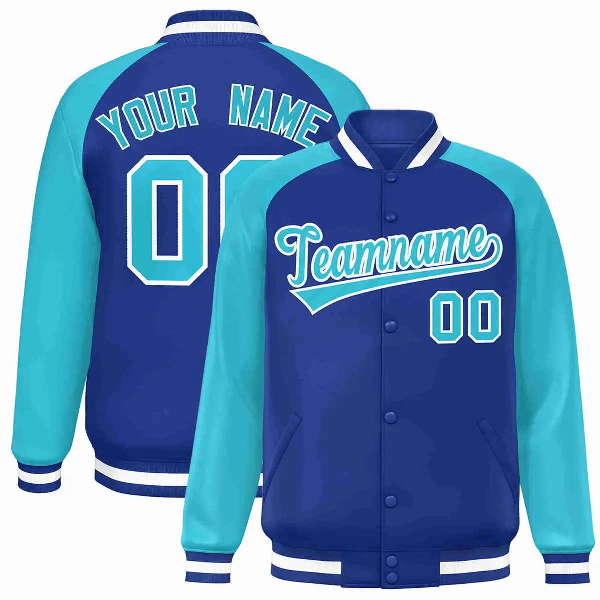 Royal White Raglan Varsity Full-Snap Letterman Jacket