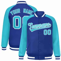 Royal White Raglan Varsity Full-Snap Letterman Jacket