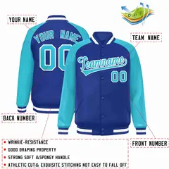 Royal White Raglan Varsity Full-Snap Letterman Jacket 2