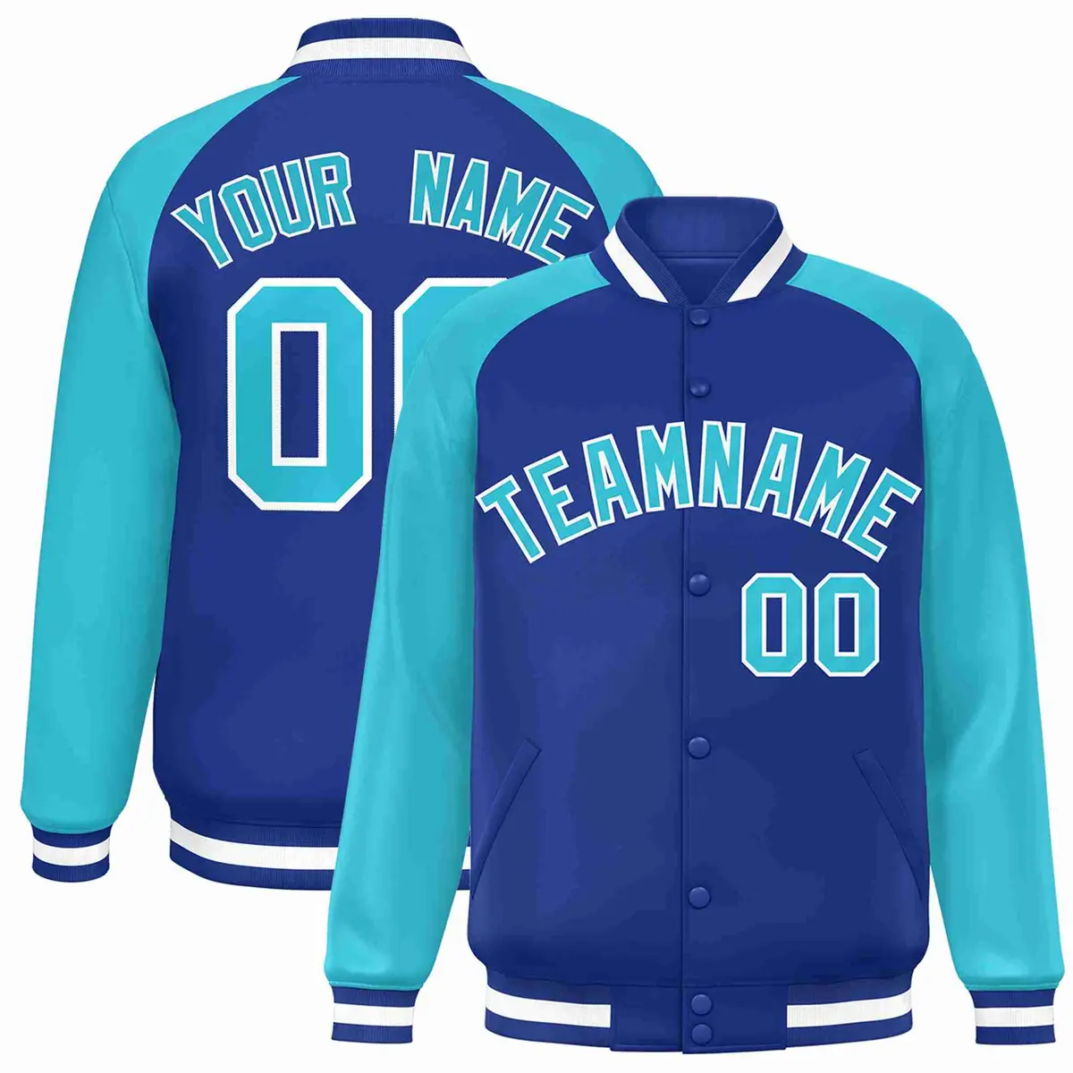 Royal White Raglan Varsity Full-Snap Letterman Jacket
