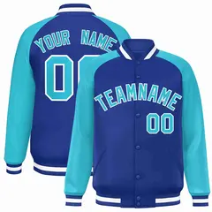 Royal White Raglan Varsity Full-Snap Letterman Jacket