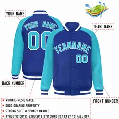 Royal White Raglan Varsity Full-Snap Letterman Jacket 2