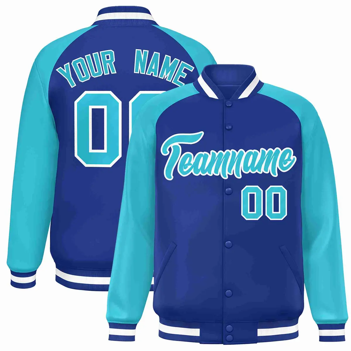 Royal White Raglan Varsity Full-Snap Letterman Jacket