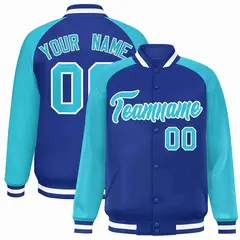 Royal White Raglan Varsity Full-Snap Letterman Jacket