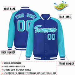 Royal White Raglan Varsity Full-Snap Letterman Jacket 2