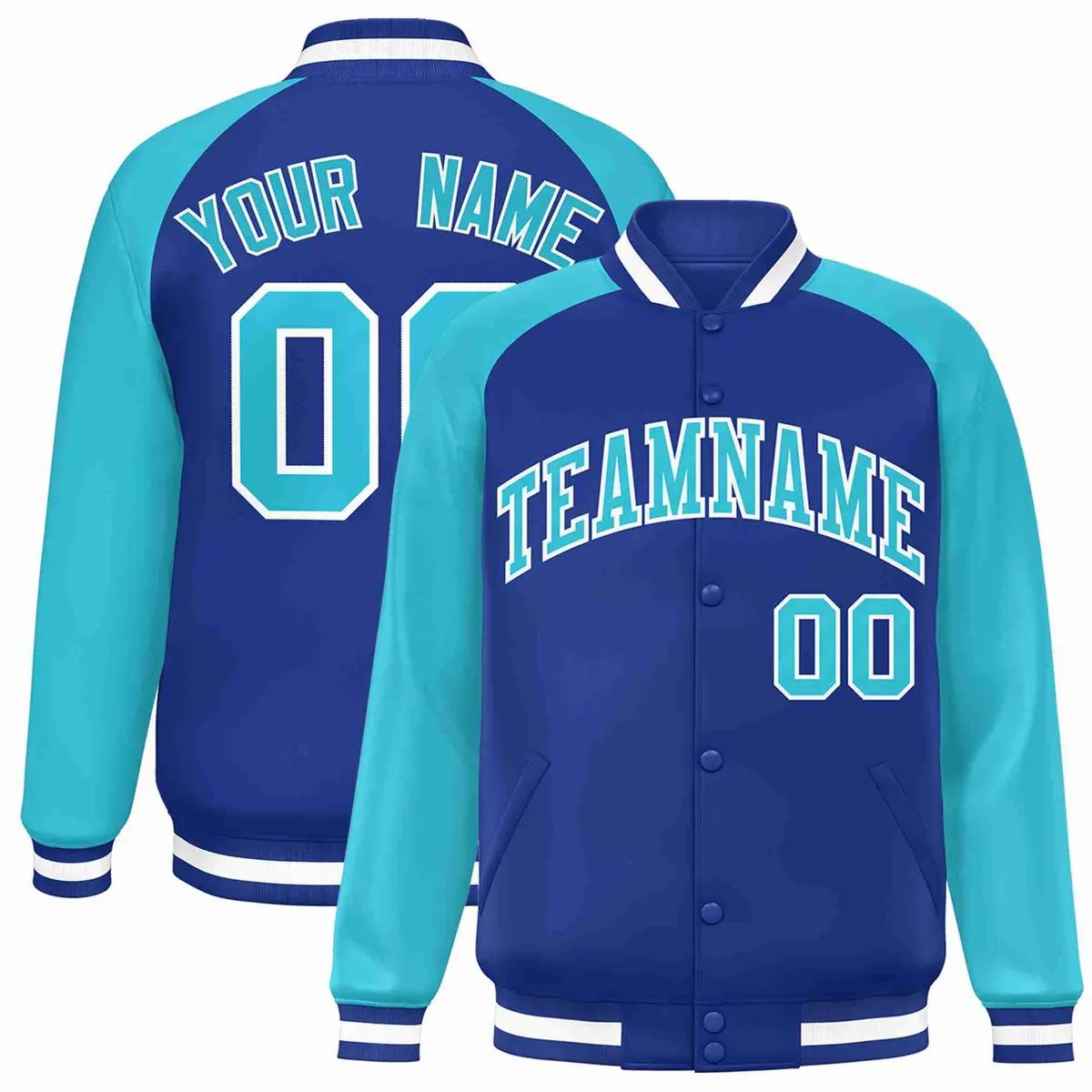 Royal White Raglan Varsity Full-Snap Letterman Jacket