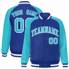 Royal White Raglan Varsity Full-Snap Letterman Jacket