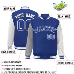 Royal White Raglan Varsity Full-Snap Letterman Jacket 2