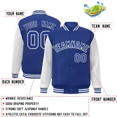 Royal White Raglan Varsity Full-Snap Letterman Jacket 2
