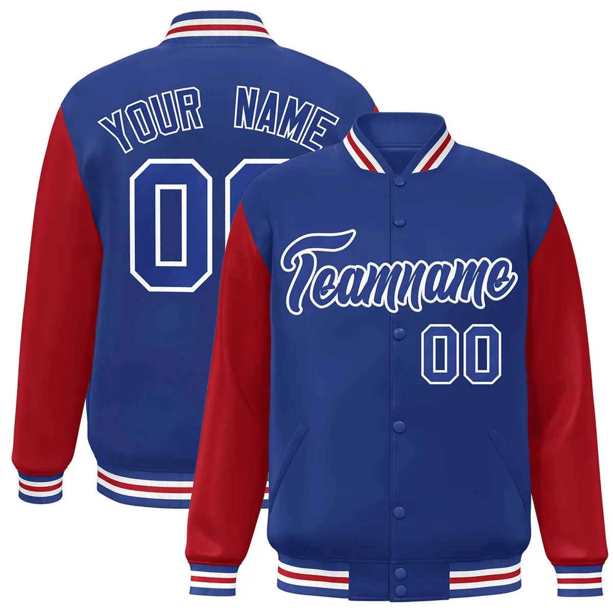 Royal White Raglan Varsity Full-Snap Letterman Jacket