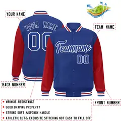 Royal White Raglan Varsity Full-Snap Letterman Jacket 2