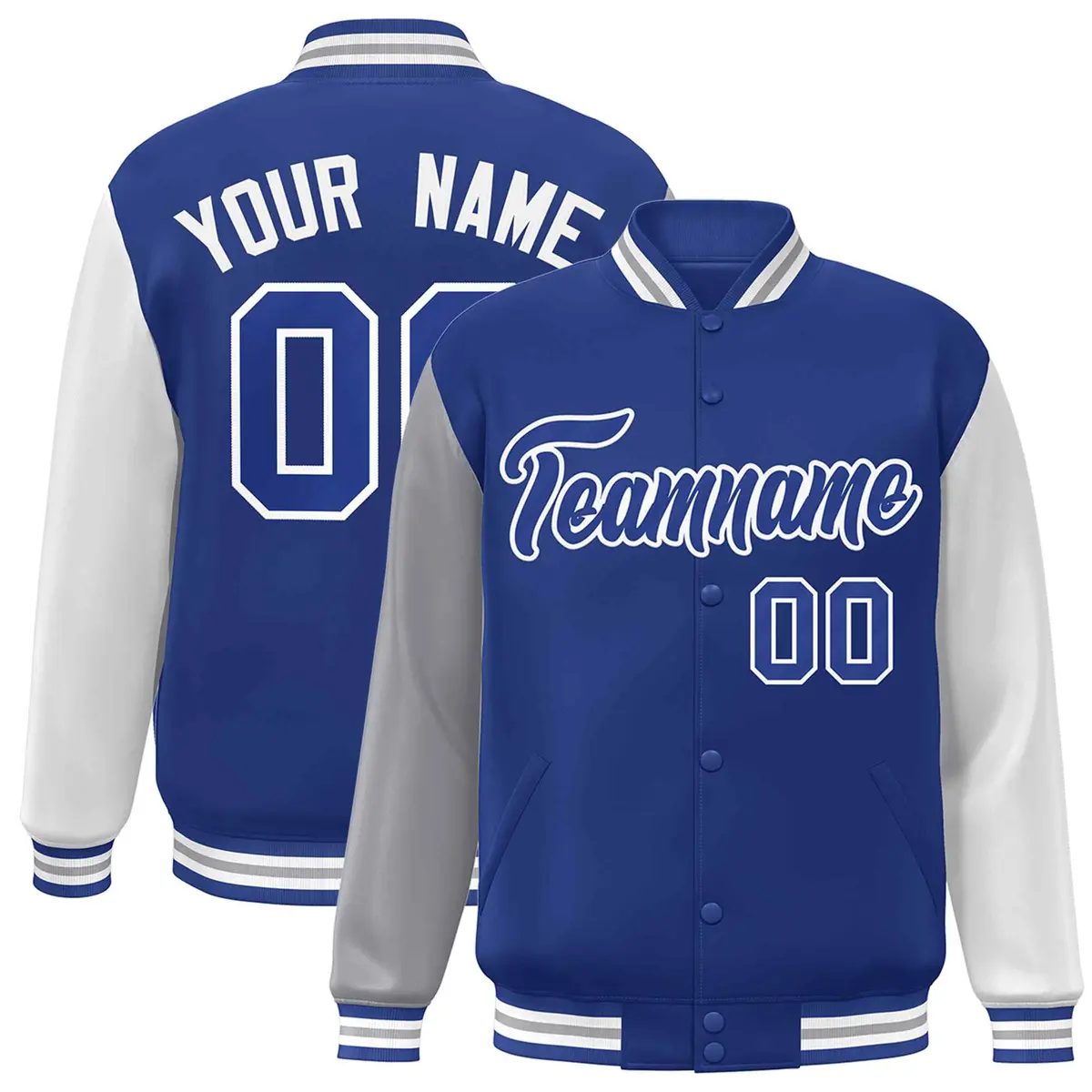 Royal White Raglan Varsity Full-Snap Letterman Jacket