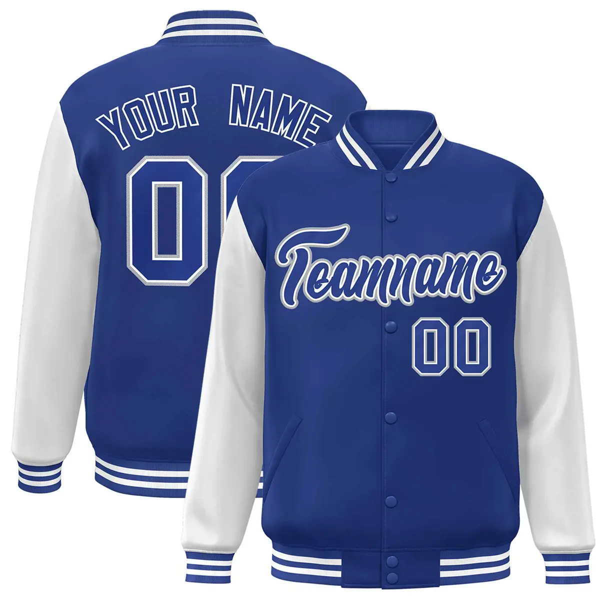 Royal White Raglan Varsity Full-Snap Letterman Jacket