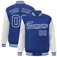 Royal White Raglan Varsity Full-Snap Letterman Jacket