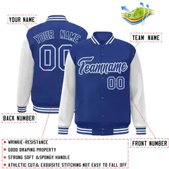 Royal White Raglan Varsity Full-Snap Letterman Jacket 2