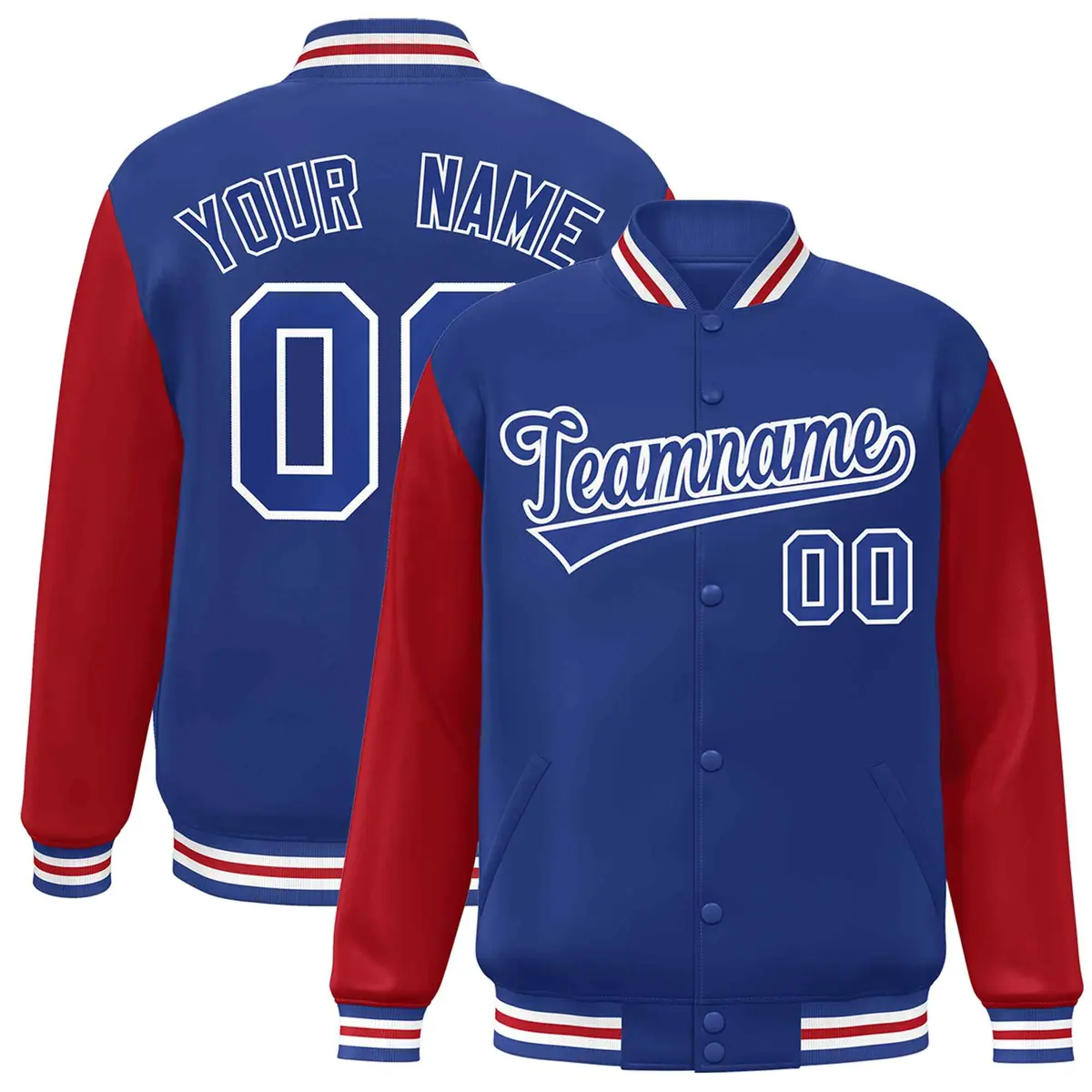 Royal White Raglan Varsity Full-Snap Letterman Jacket