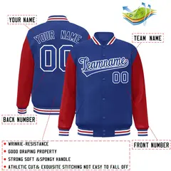 Royal White Raglan Varsity Full-Snap Letterman Jacket 2