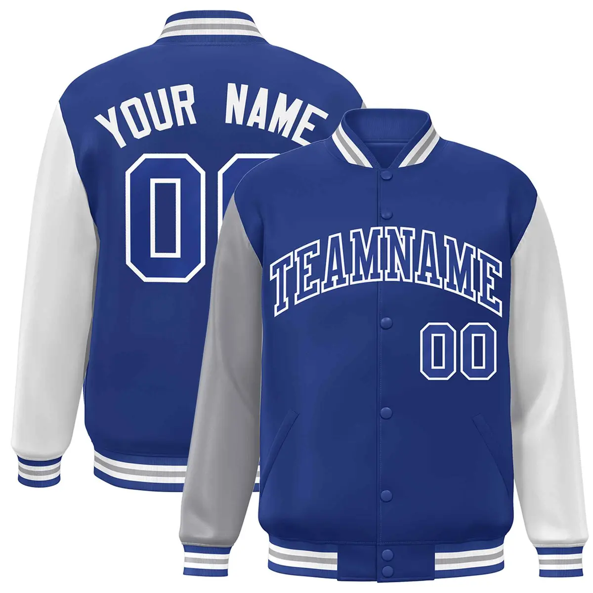 Royal White Raglan Varsity Full-Snap Letterman Jacket