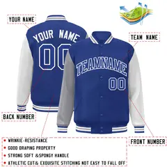 Royal White Raglan Varsity Full-Snap Letterman Jacket 2