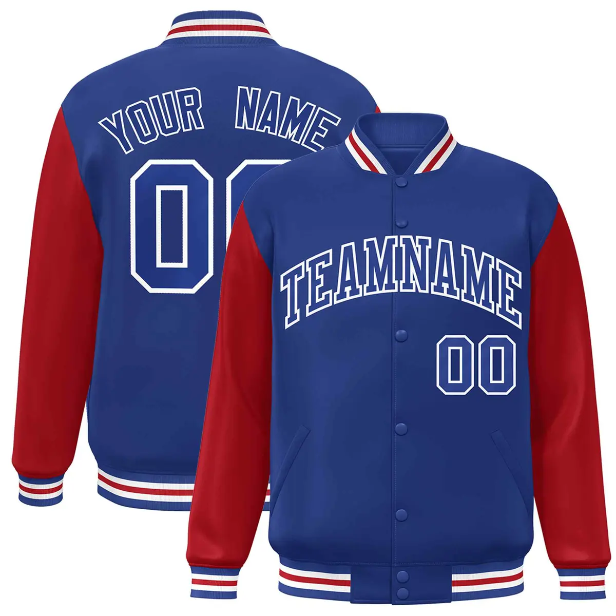 Royal White Raglan Varsity Full-Snap Letterman Jacket