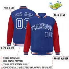 Royal White Raglan Varsity Full-Snap Letterman Jacket 2