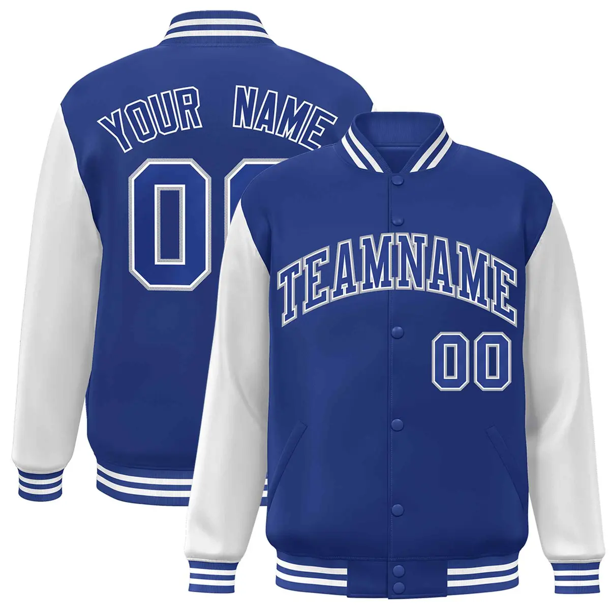 Royal White Raglan Varsity Full-Snap Letterman Jacket