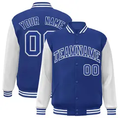Royal White Raglan Varsity Full-Snap Letterman Jacket 1