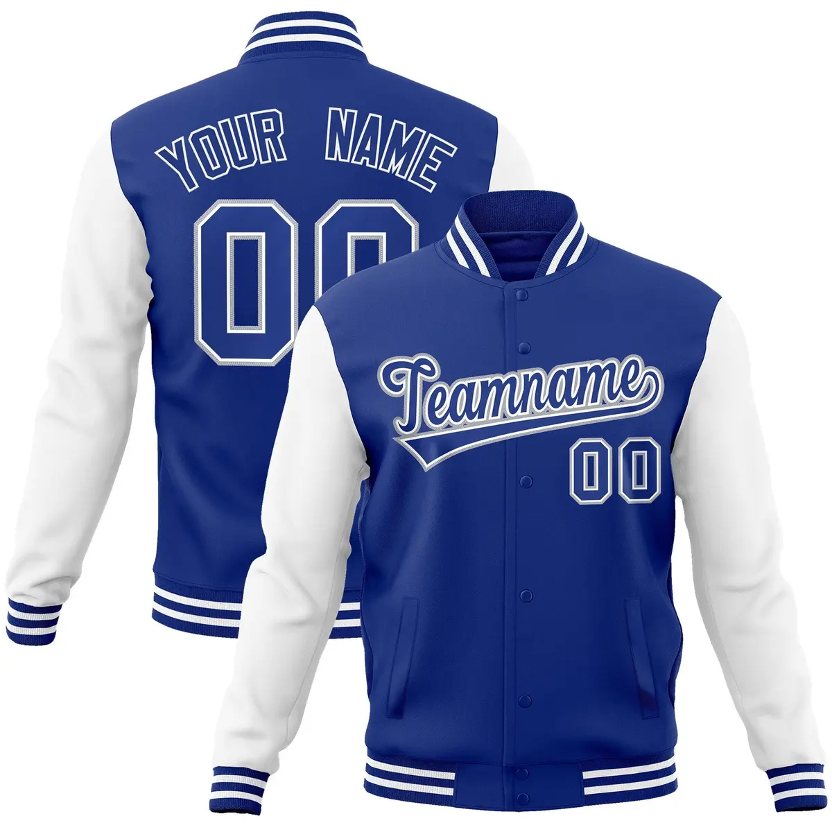 Royal White Raglan Varsity Full-Snap Letterman Jacket
