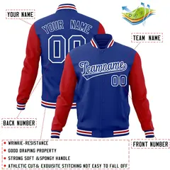 Royal White Raglan Varsity Full-Snap Letterman Jacket 4