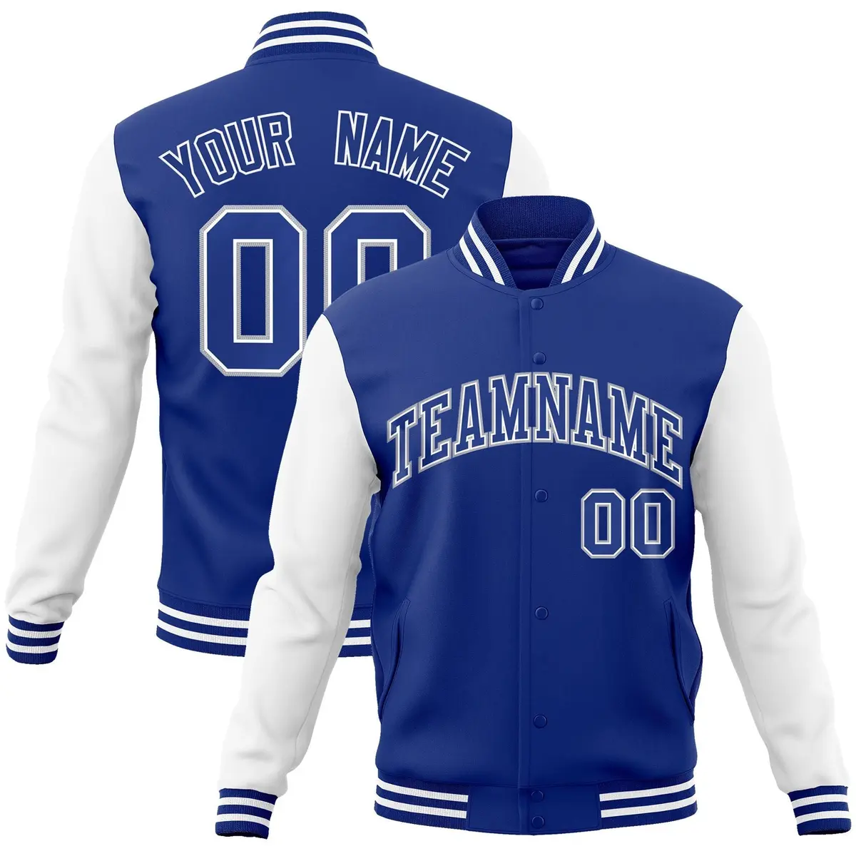 Royal White Raglan Varsity Full-Snap Letterman Jacket