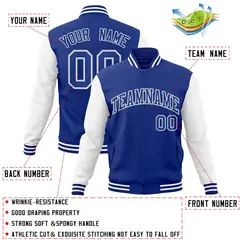 Royal White Raglan Varsity Full-Snap Letterman Jacket 4