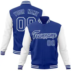 Royal White Raglan Varsity Full-Snap Letterman Jacket