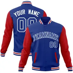 Royal White Raglan Varsity Full-Snap Letterman Jacket 1