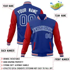 Royal White Raglan Varsity Full-Snap Letterman Jacket 4