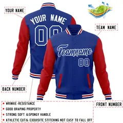 Royal White Raglan Varsity Full-Snap Letterman Jacket 4