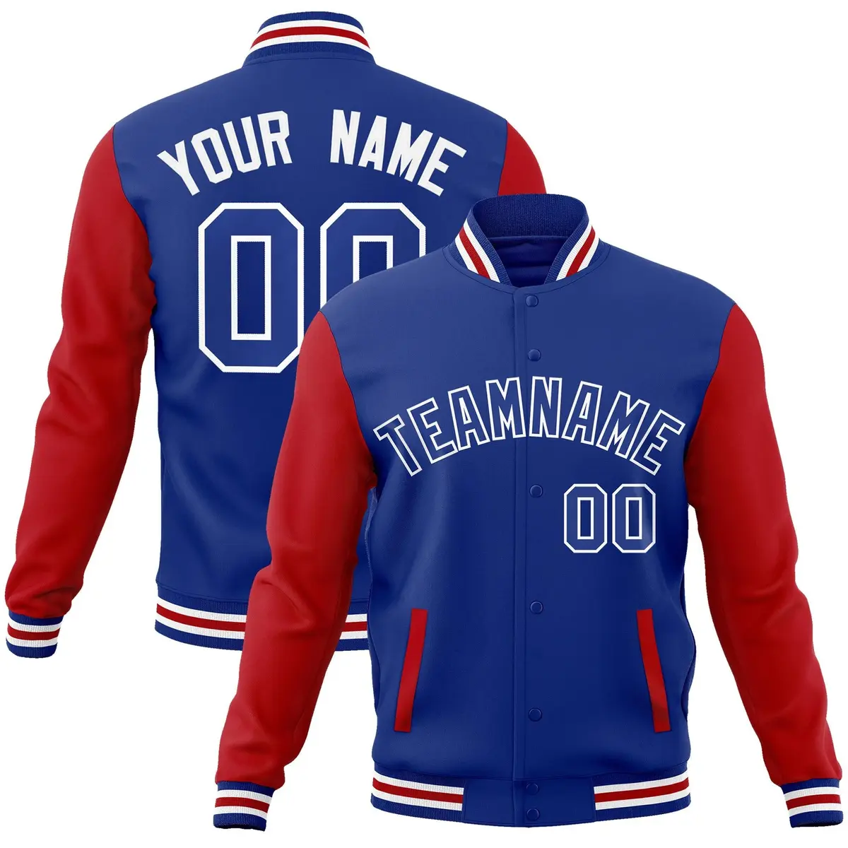 Royal White Raglan Varsity Full-Snap Letterman Jacket