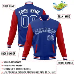 Royal White Raglan Varsity Full-Snap Letterman Jacket 4