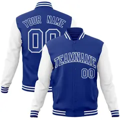 Royal White Raglan Varsity Full-Snap Letterman Jacket