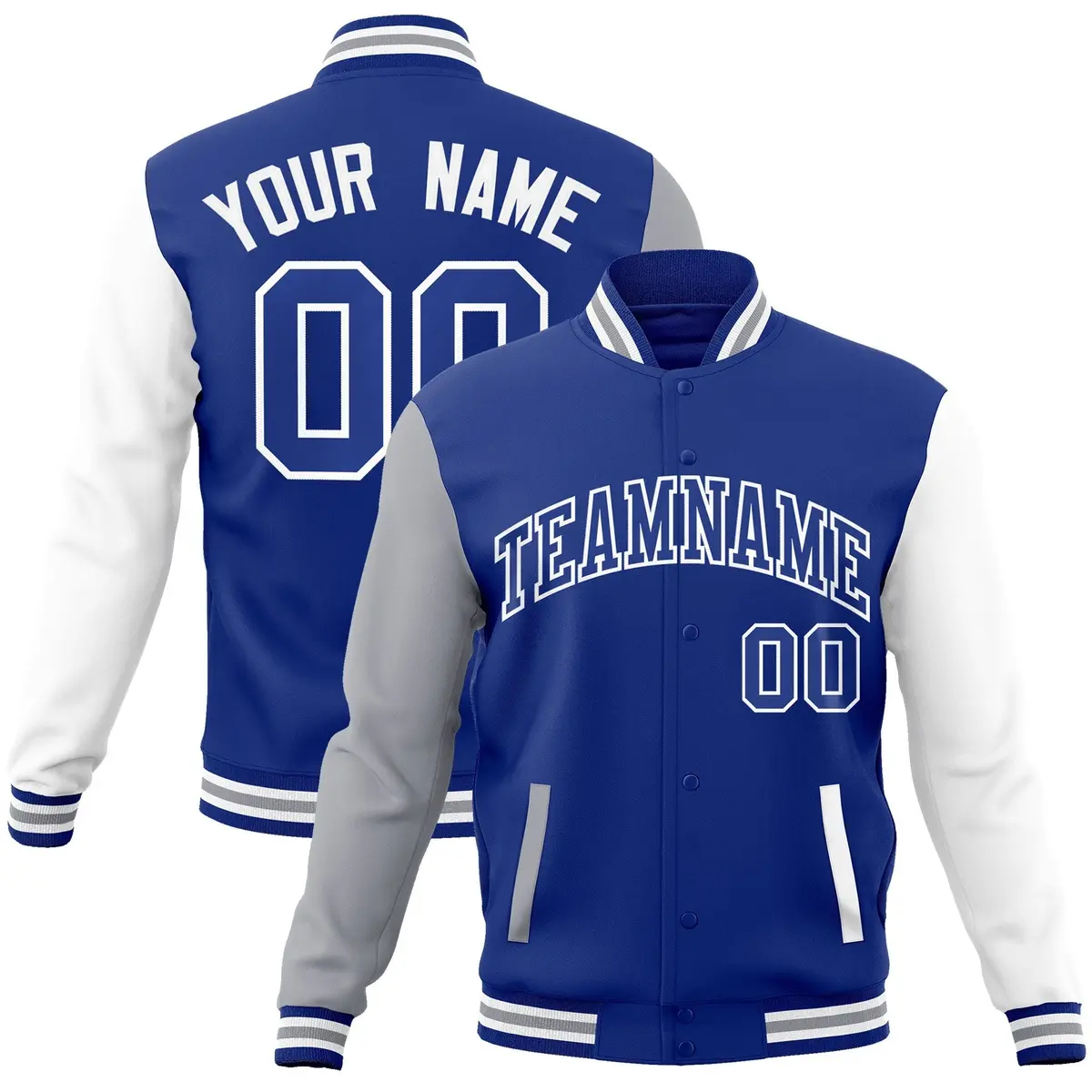 Royal White Raglan Varsity Full-Snap Letterman Jacket